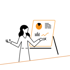Illustration einer Person vor einem Flipchart mit Diagrammen