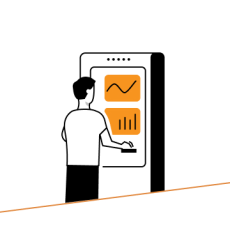 Illustration einer Person, die vor einem IT Server steht